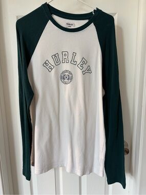 Hurley White and Dark Green Raglan Long-Sleeve Tee